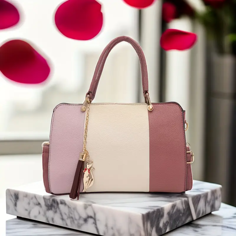 Borse a blocchi di colore per donna, borsa a tracolla con decorazioni in  nappa, borse da ufficio e da lavoro alla moda - Temu Italy