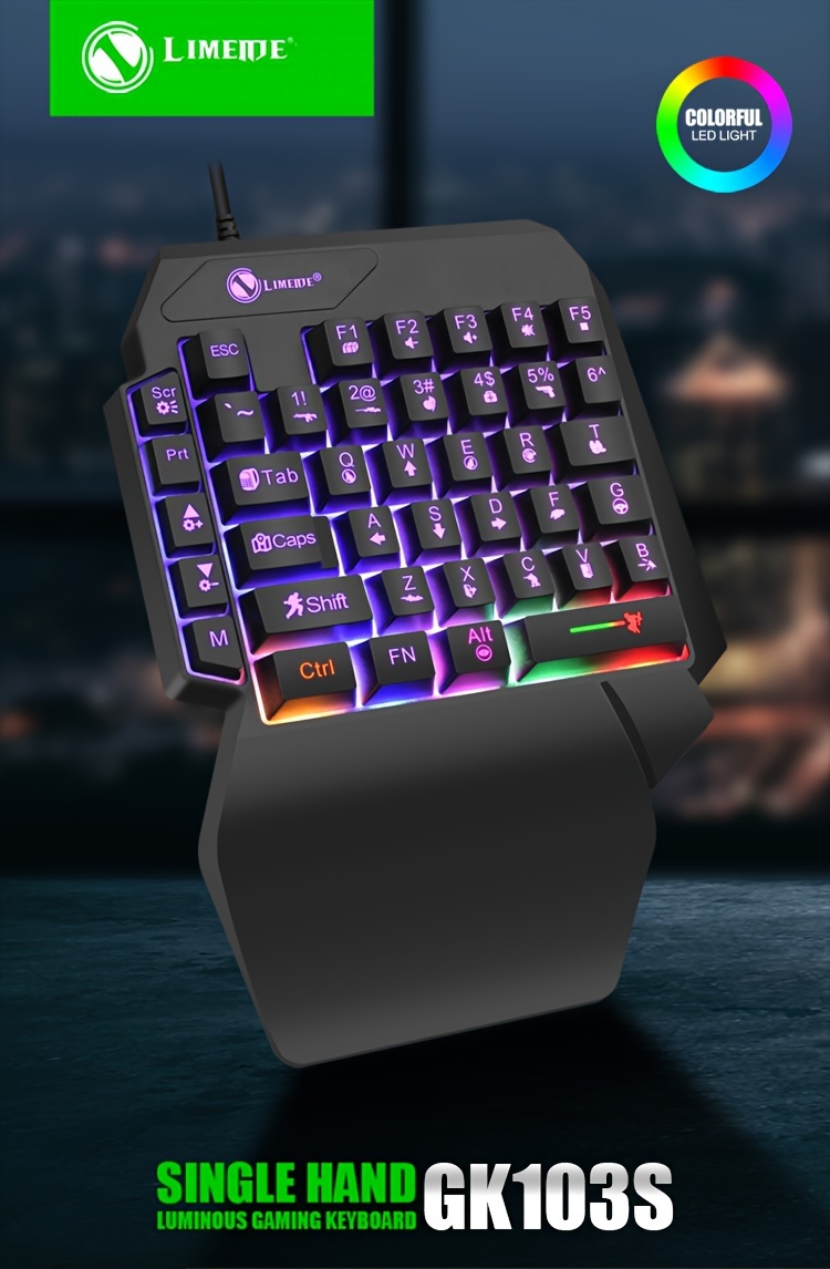 One Handed Gaming Keyboard Rgb Backlit 35 Keys Portable Mini