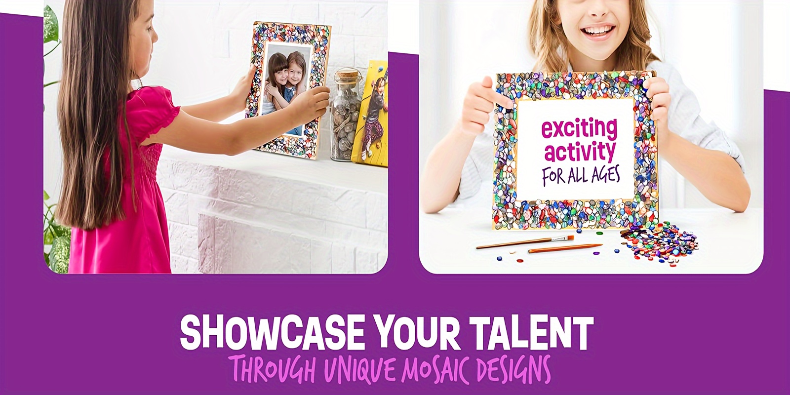  DIY Mosaic Picture Frame Kit for Kids,Arts and Crafts for Kids  Ages Fun DIY Craft Kits for Girls Ages 6-8 Years Old,Arts & Crafts for Kids  & Tweens-Tweens,Gifts of 6-8,8-12,10-12 