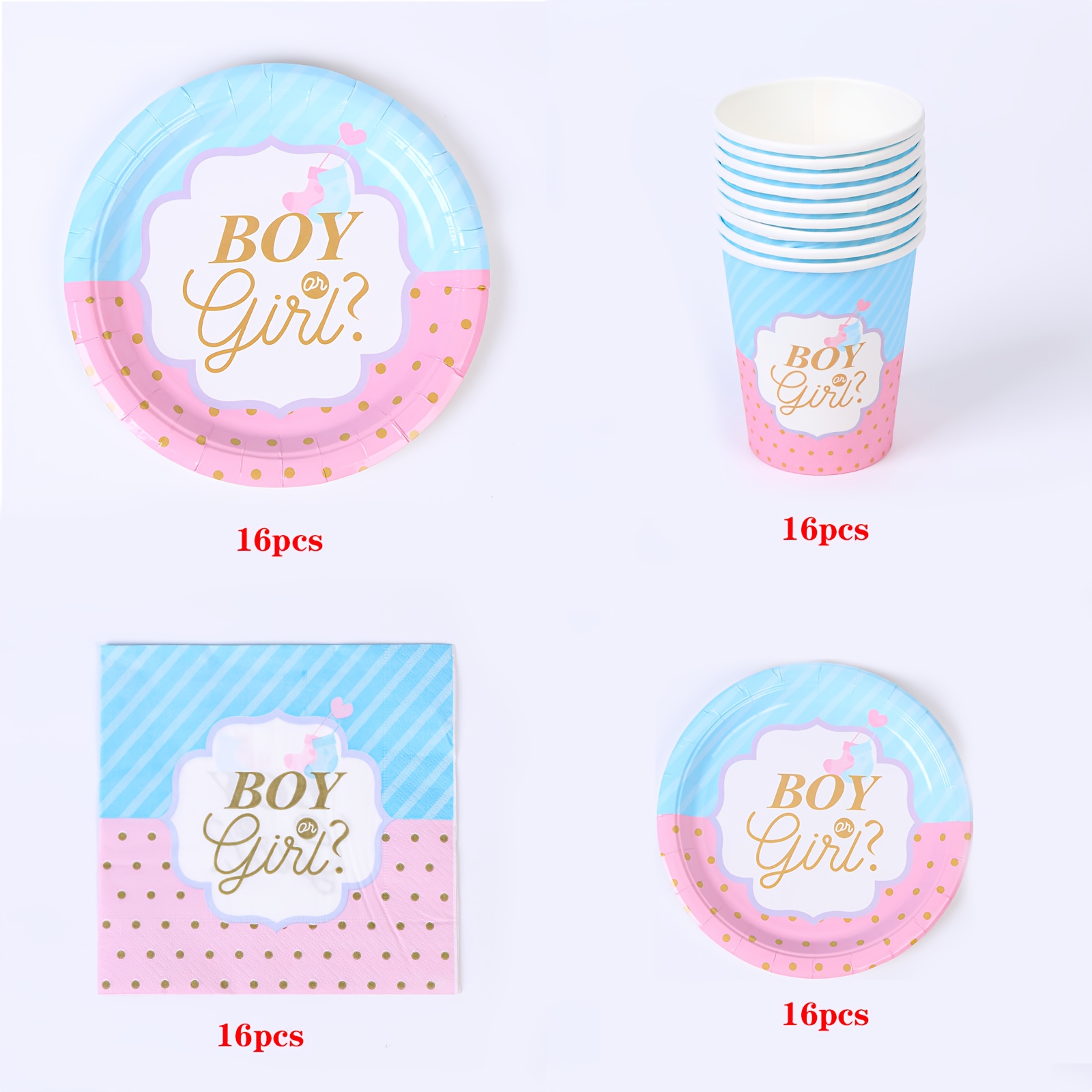 16pcs Boy Or Girl Party Tableware Gender Reveal Party Supplies Gender Reveal Paper Plates Cups Napkins Fow Shower Decorations Blue And Supplies Boy Or Girl Gender Reveal Table Decorations