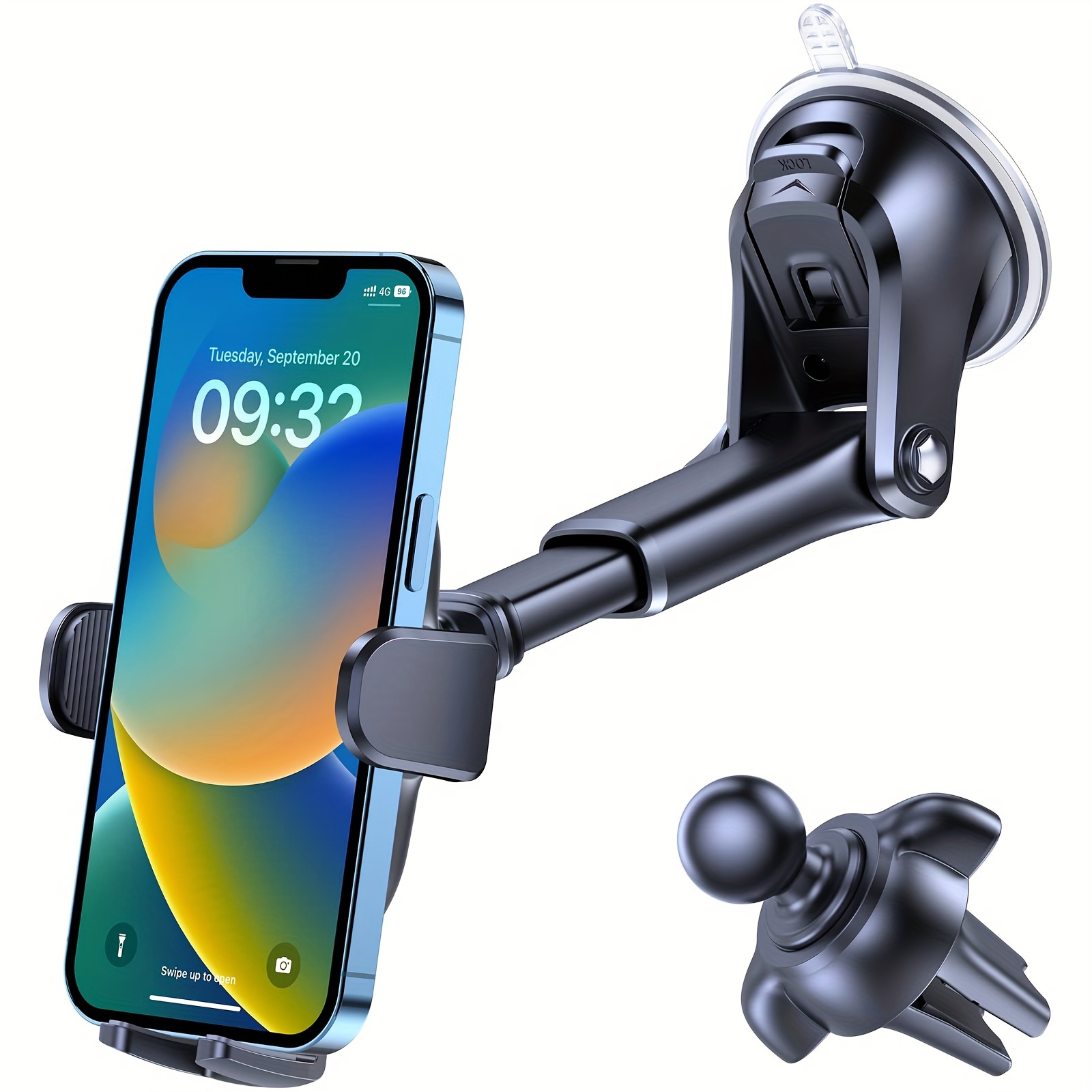 

Car Phone Holder Mount, Dashboard Phone Holder, Strong Suction Cup Phone Mount With Air Vent Clip, 360° Mobile Phone Holder For Car
