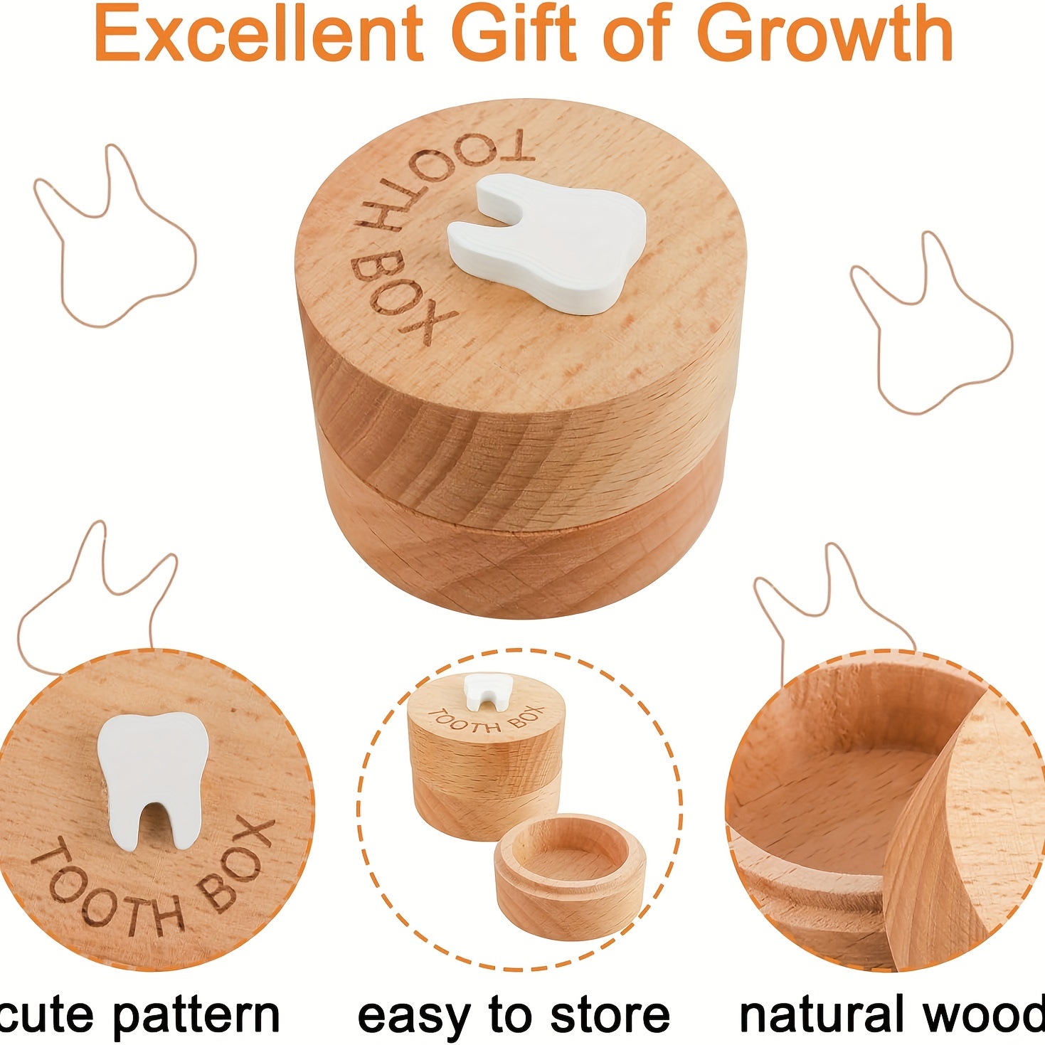 1pc Tooth Fairy Box, Tooth Fairy Keepsake Box, 3D Carved Wooden Box, Souvenir, Cute Tooth Holder, Great Christmas Halloween Thanksgiving Day Gift, New Year's Gift, Valentine's Day Gift