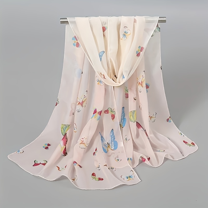 Elegant Butterfly Embroidery Scarf Elegant Thin Shawl Women Solid Color  Sunscreen Headwrap Travel Beach Towel - Temu