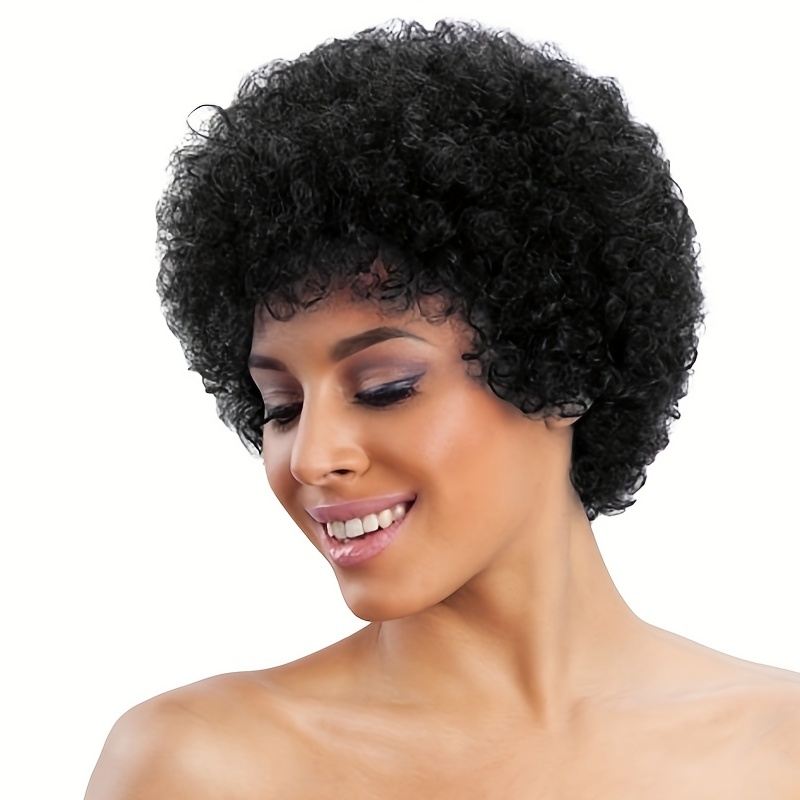 Parrucca afro soffice da 12 '' capelli umani pre-pettinata parrucca riccia  corta afro puff parrucche da discoteca anni '70 anni '80 per donne parrucche  senza co…