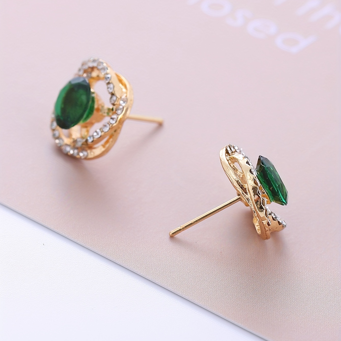 Emerald Crystal Floral Stud Earrings