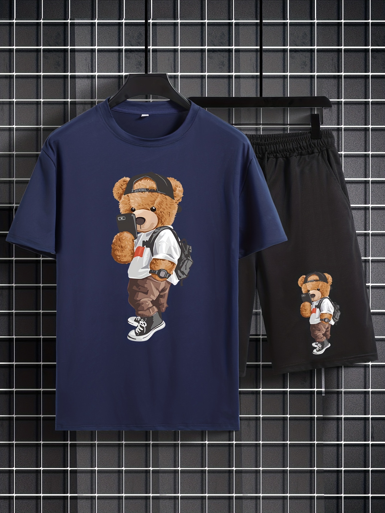 Men's Cartoon Picture Graphic T-shirt Shorts Set For Summer