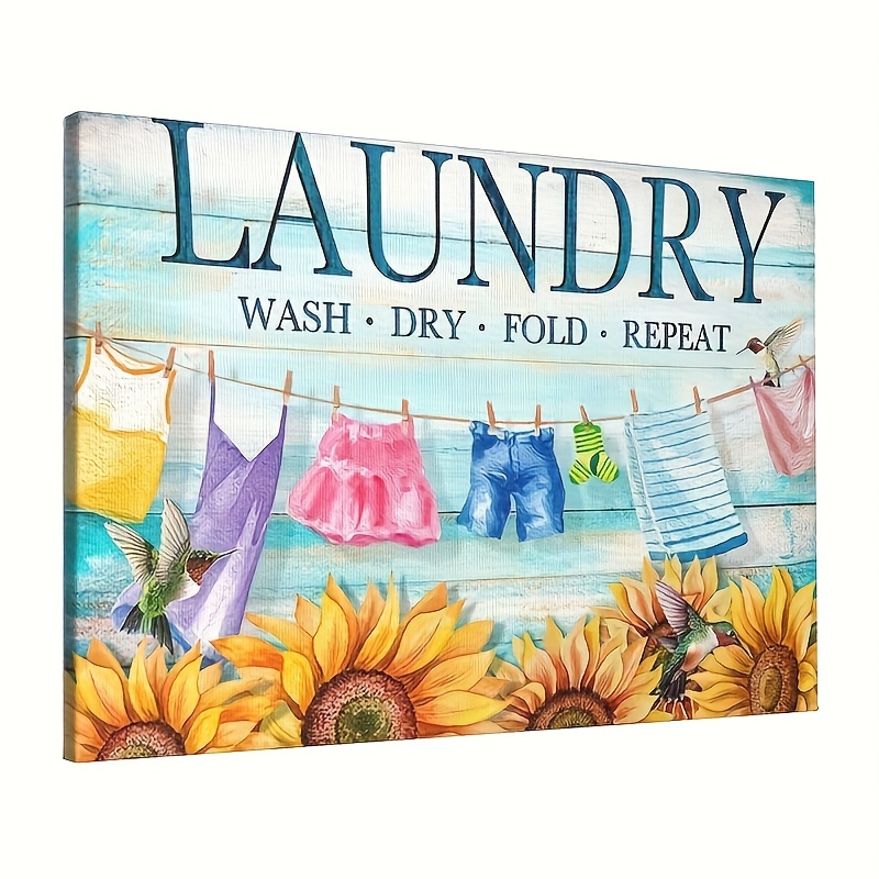 

1pc Laundry Room Wall Art Laundry Room Sign Funny Rustic Farmhouse Laundry Wall Painting Vintage Sunflower Wall Decor Modern Laundry Print Sign Home Decor 16×24in Frameless (40.64 X 60.96cm)