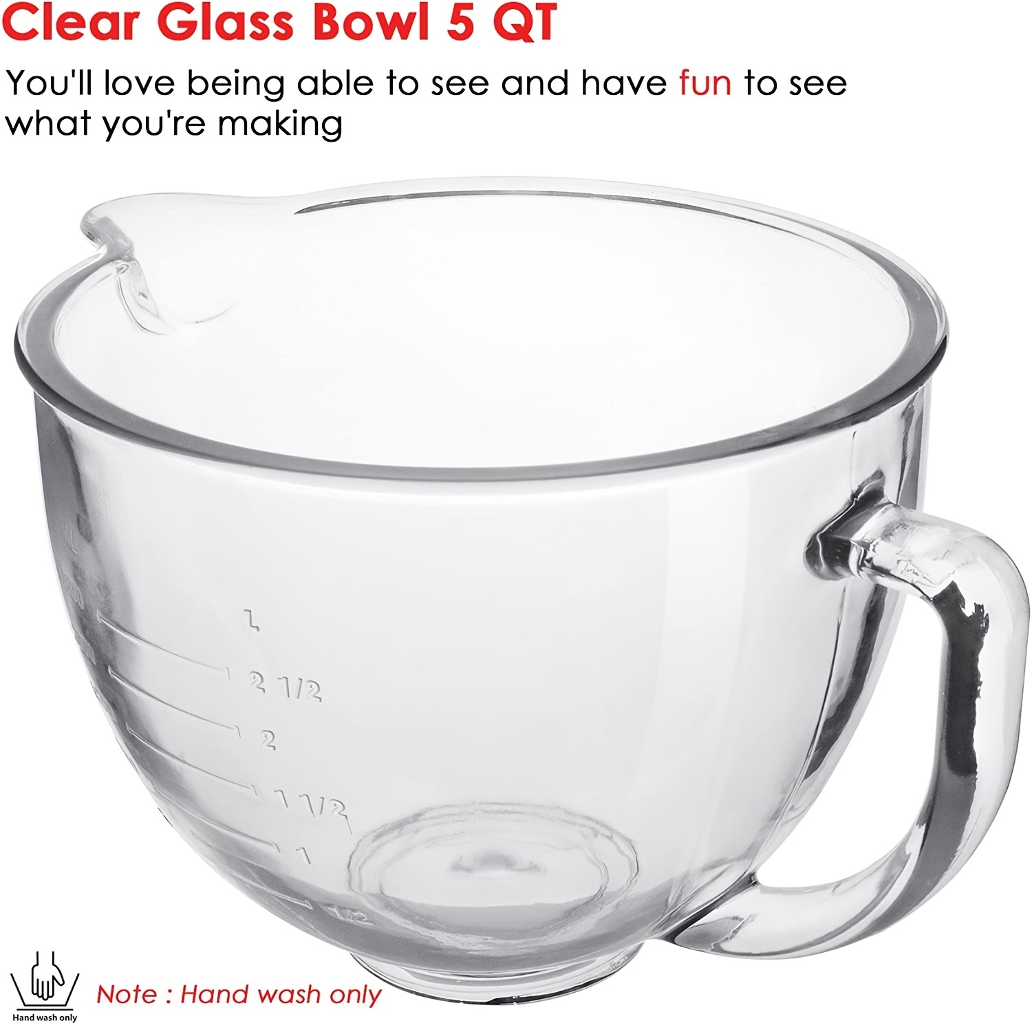 KitchenAid 5 Quart Tilt-Head Glass Bowl with Measurement Markings