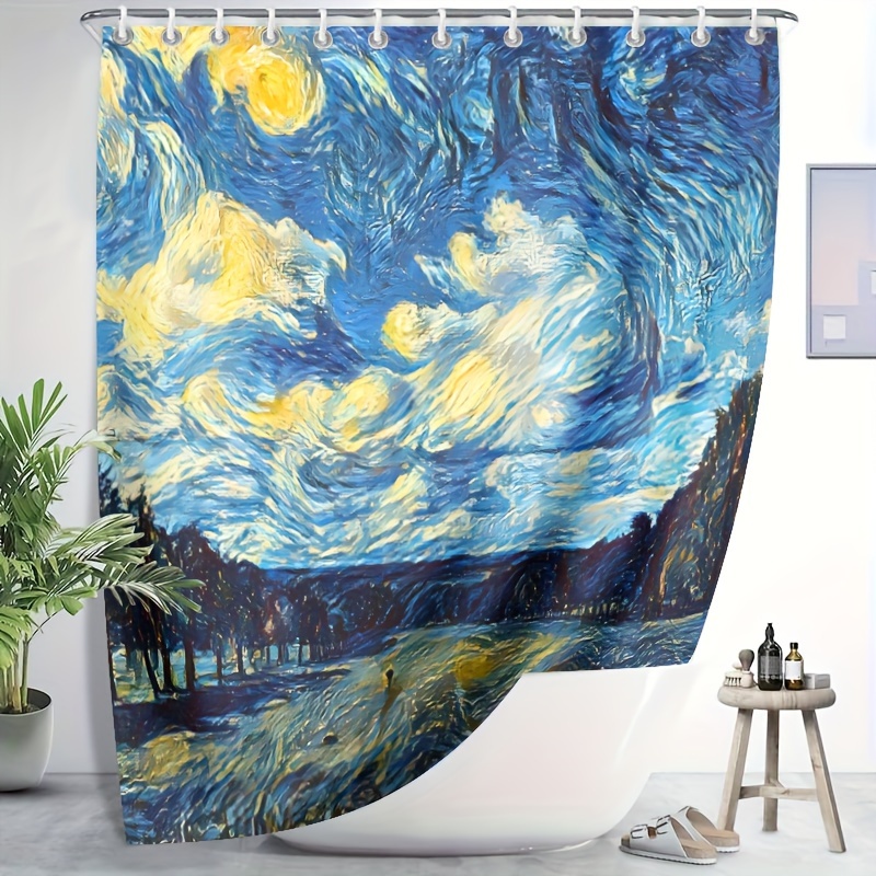 Van Gogh Shower Curtain Set Waterproof Fabric 12 Hooks - Temu