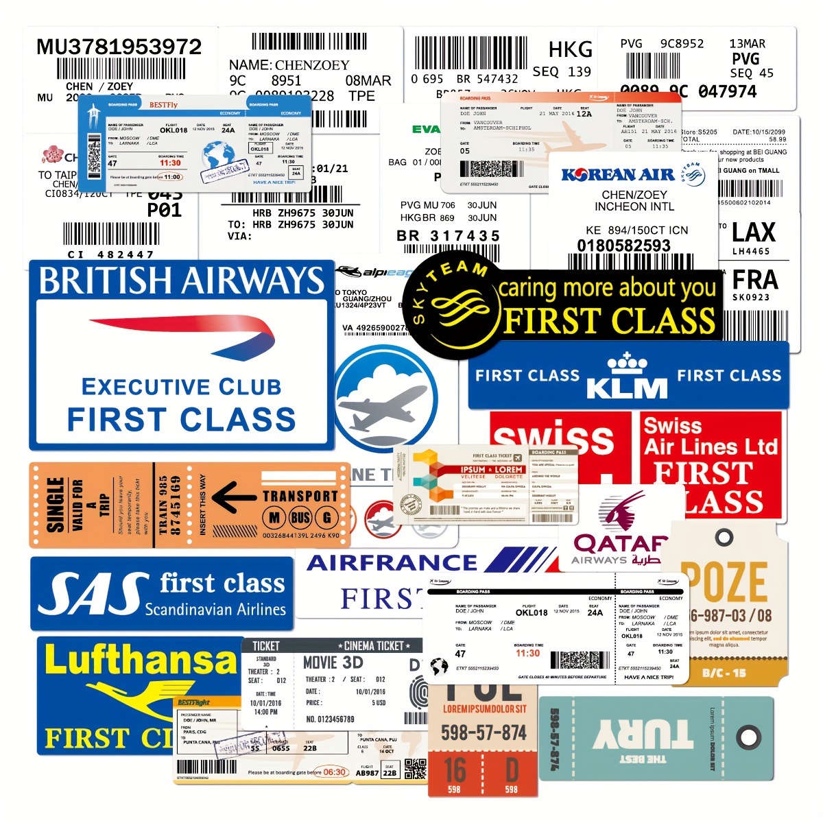 

Boarding License Plate Sticker Travel Darling Trolley Case Luggage Car Fashion Decoration Airplane Ticket Sticker 30 Sheets