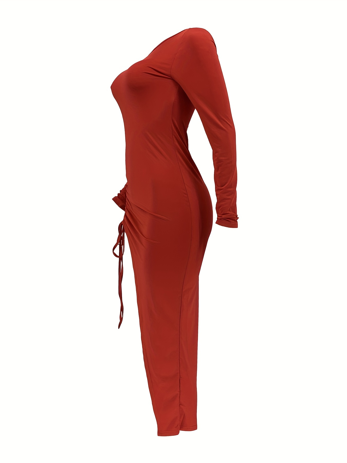 Drawstring Split Dress Sexy Solid Long Sleeve Bodycon Party - Temu