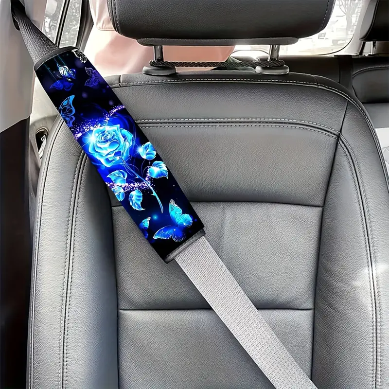 1 Stück Blaues Rosenmuster Auto-Sicherheitsgurtbezug