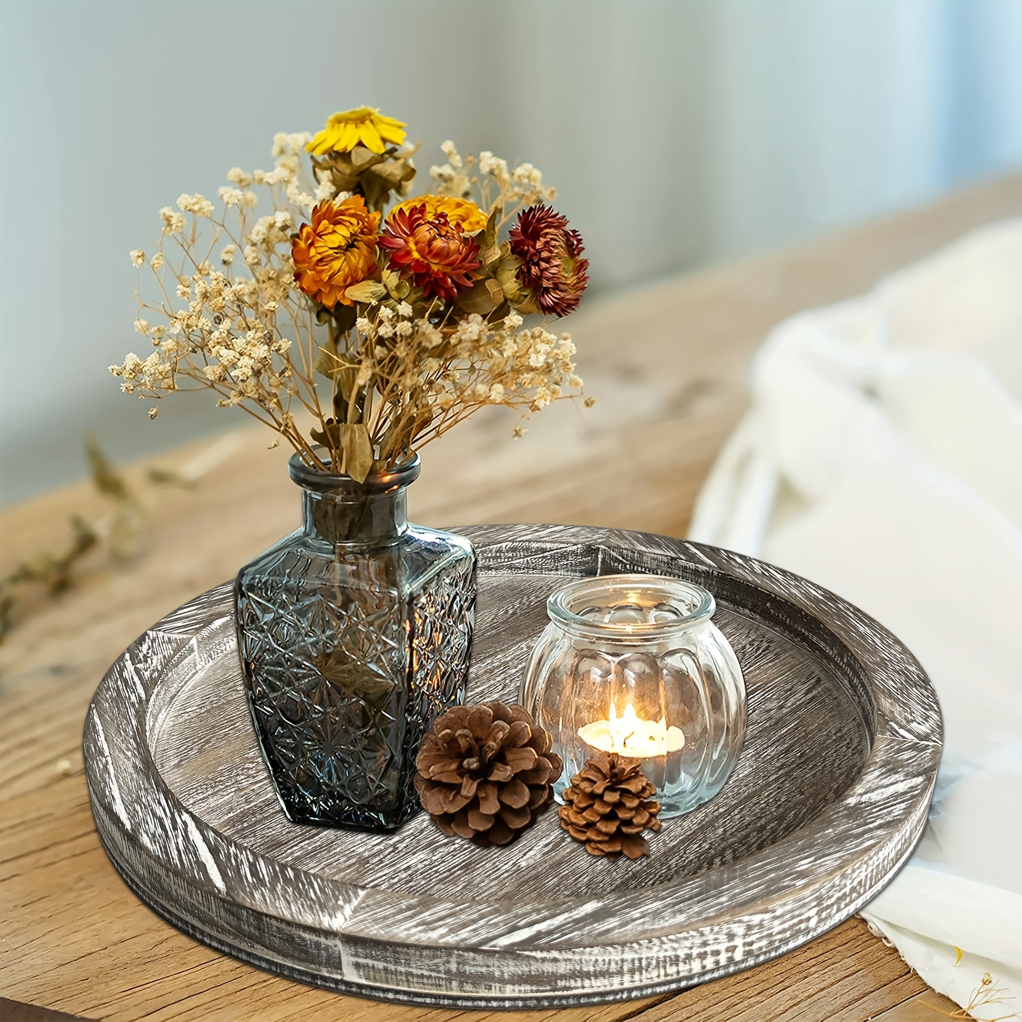 Bandeja decorativa de lujo rústico para mesa de café, bandeja decorativa  para decoración elegante y rústica del hogar, funciona como organizador de