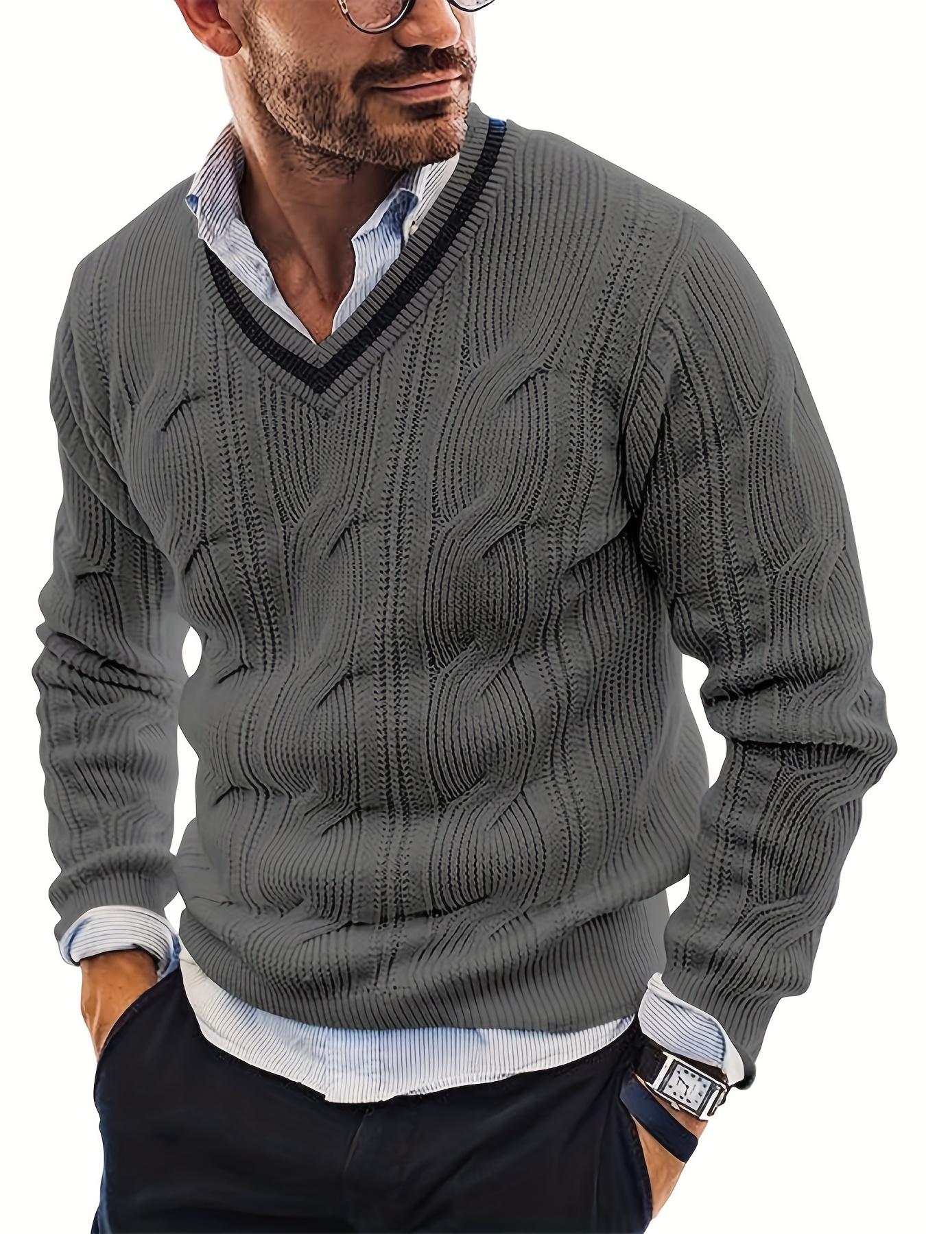  Toping Fine Pullover-sweaters Hombres Otoño V Cuello