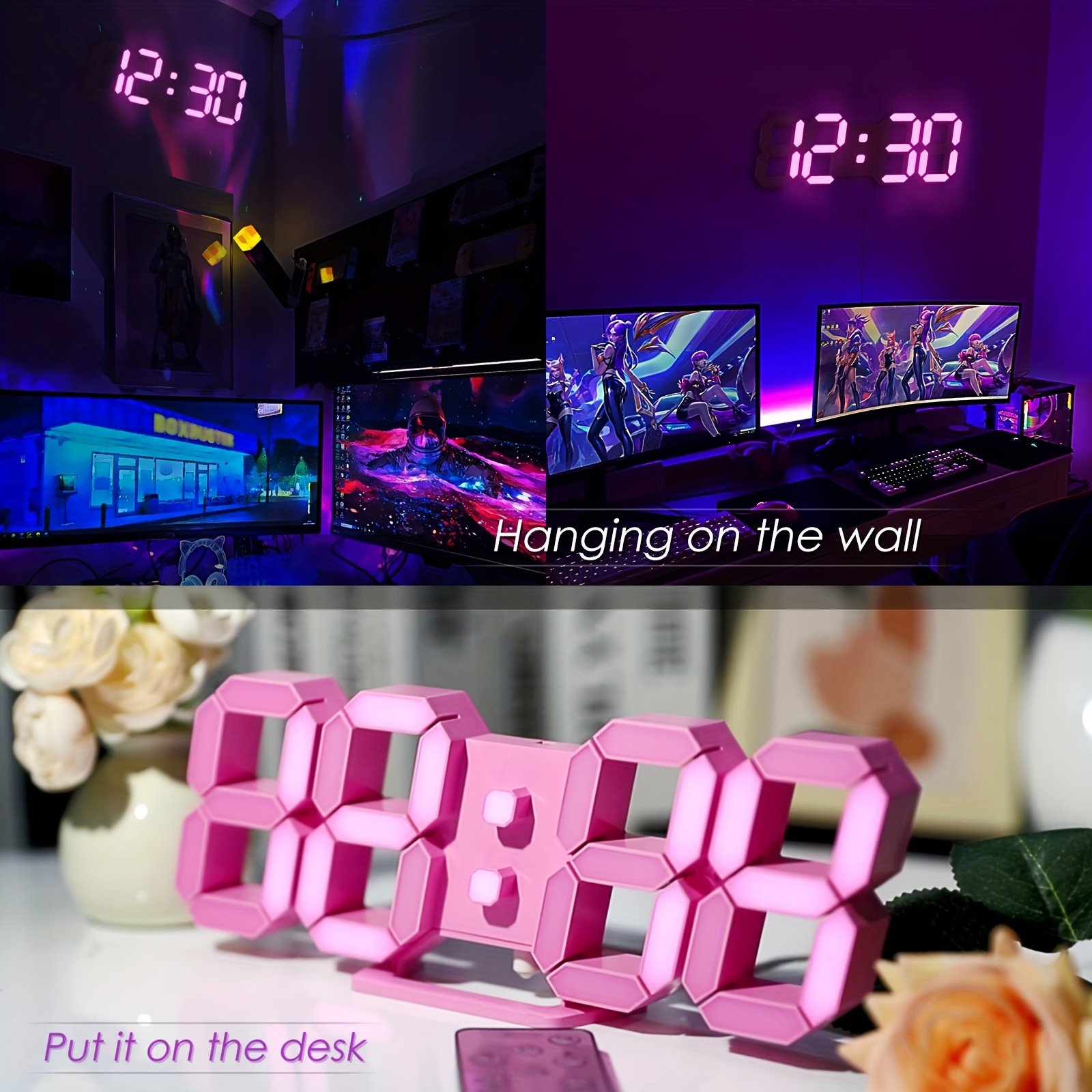 Reloj Digital Led inalambrico cuarto escritorio mesa de noche rosado A  BRAND