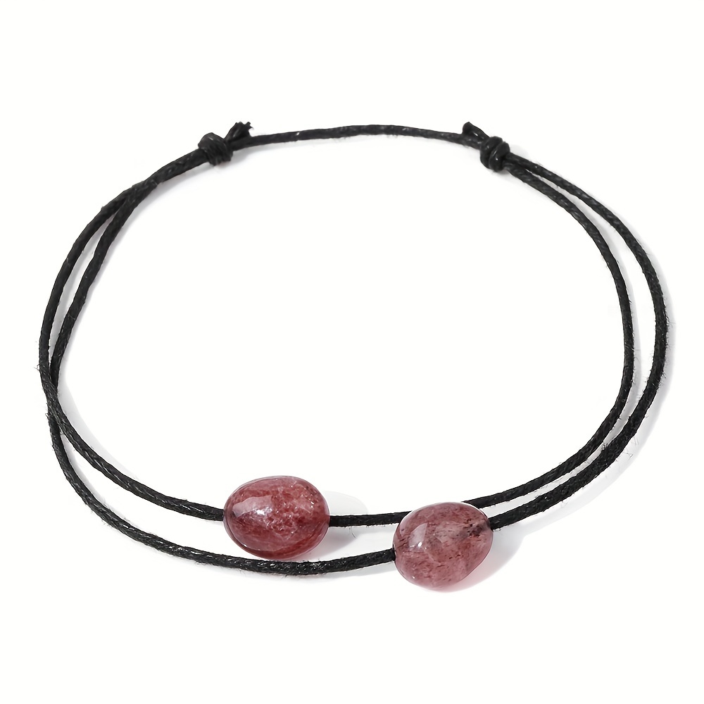 Double Layers Rope Anklet with Healing Crystal Beads