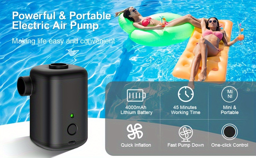  Dr.meter Bomba de aire eléctrica para inflables, batería  recargable de 4000 mAh, inflador portátil de llenado rápido para acampar al  aire libre, cama, piscina, barco, balsa, pelotas de yoga, tubo de 