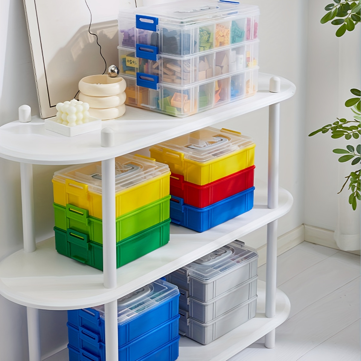 Craft Storage Organizer, 3-Tier Plastic Organizer Box with Dividers,  Storage Containers for Organizing Art Supplies, Fuse Beads,Washi Tape,  Jewelry,Tool,Kids Toy, Multicolor-color 