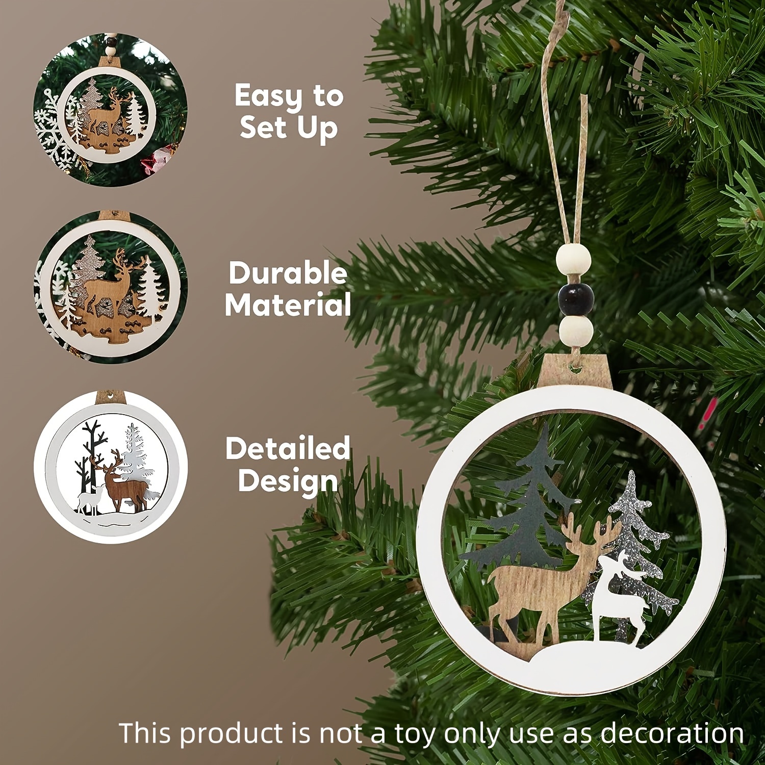  8 Pieces Christmas Wooden Ornaments Christmas Farmhouse  Ornaments Reindeer Hanging Decorations Xmas Tree Ornaments Rustic 3D Round  Hollow Laser Cutting Wood Ornament for Christmas Holiday Decor : Home &  Kitchen