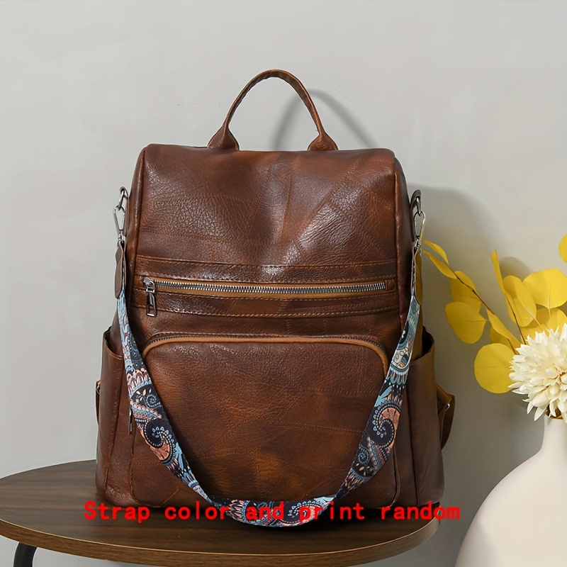 Brown Vintage Grid Convertible Backpack Purse, Retro Anti-Theft Travel Bag,  Women's Preppy Back To School Bag