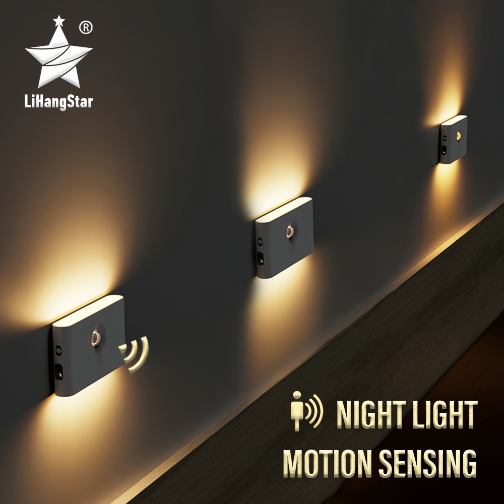 Lámpara de pared LED con sensor de movimiento inalámbrico para interior,  luz nocturna con sensor de carga USB magnético blanco (10 paquetes)