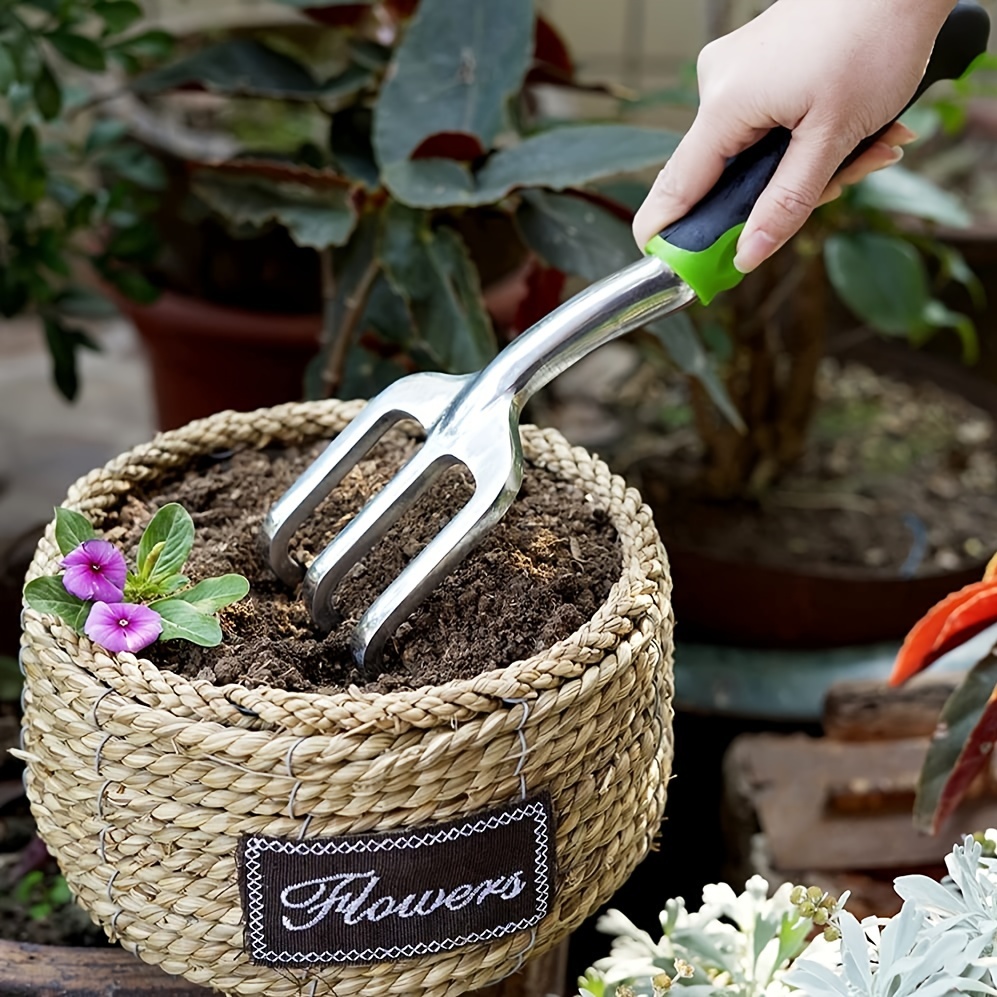 1 herramienta de mano para jardín, kit de jardinería de aluminio fundido de alta resistencia, pala de mano y rastrillo con agarre antideslizante de goma suave, regalos de jardinería, 2.9 x 11.8 pulgadas.