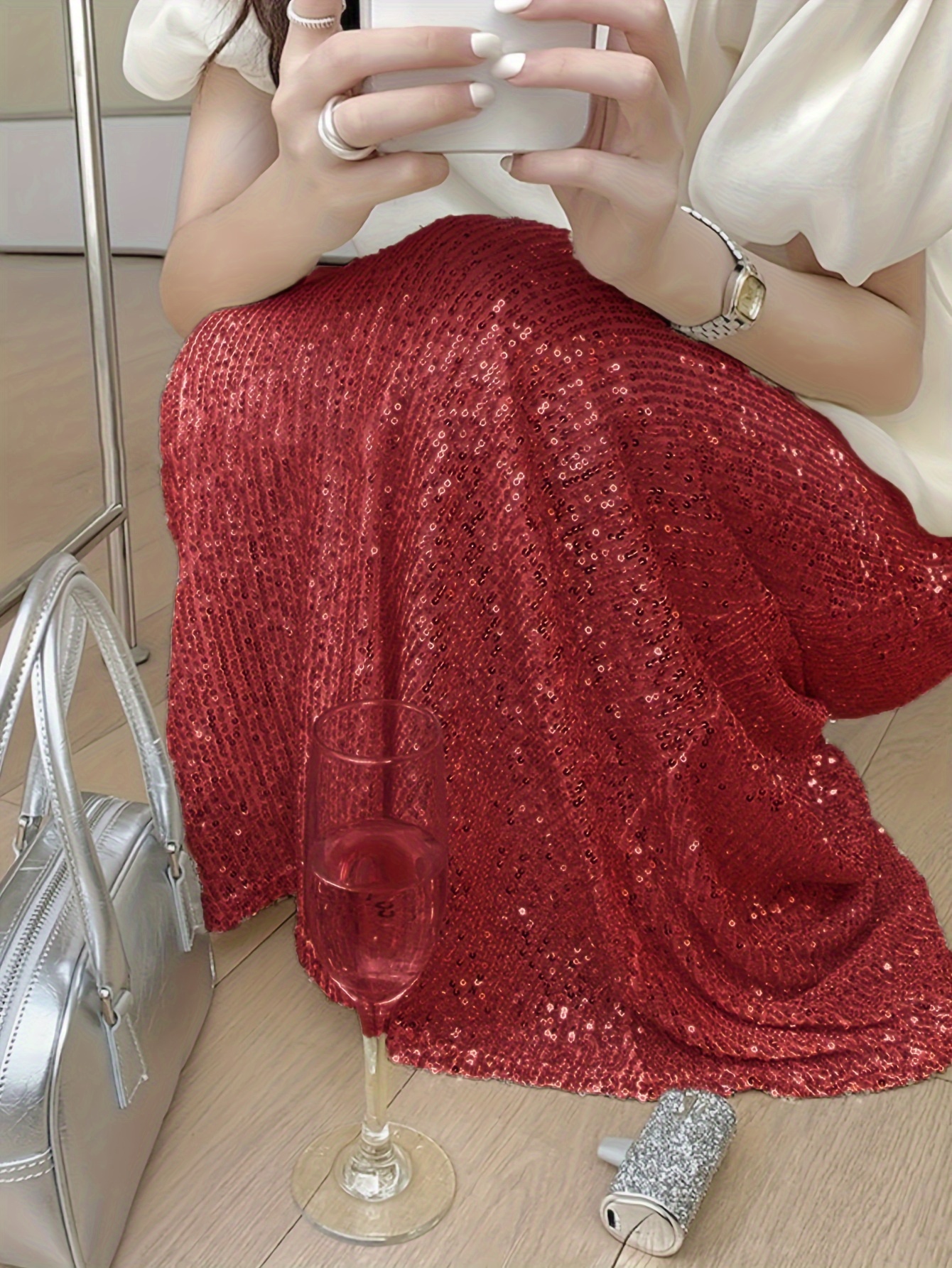 Womens plus size sequin cheap skirt