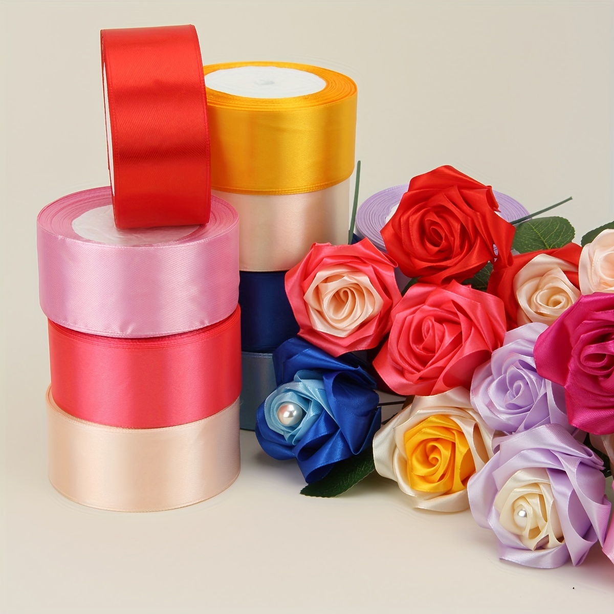 2pcs, Ribbon 866.14 Inch Handmade Valentine's Day Rose Flower Material  Satin Ribbon Flower Gift Packaging Holiday Party Decoration Ribbon, Ribbons  For
