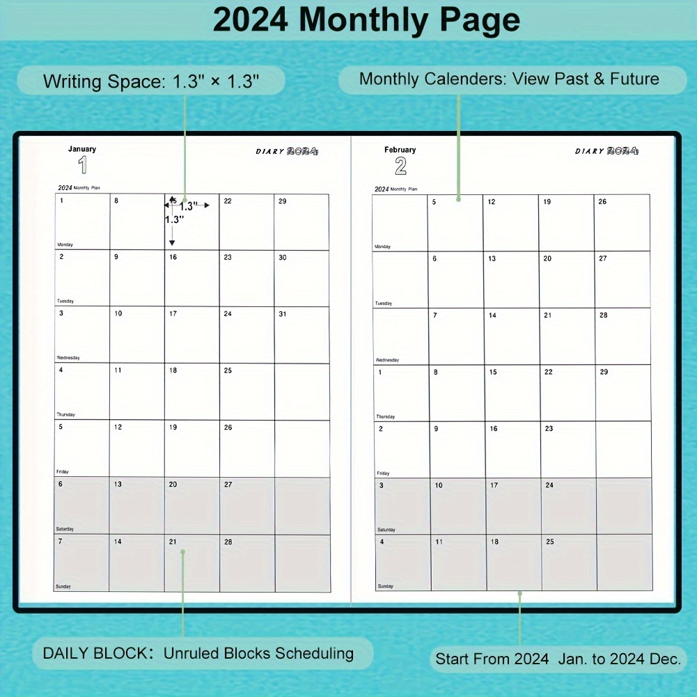 Agenda, A5 journal, jour par page, planificateur quotidien, planifiez votre  année de janvier 2024 à décembre 2024 avec coloré onglets mensuels, boucle  pour stylo et poche arrière (violette) : : Fournitures de bureau