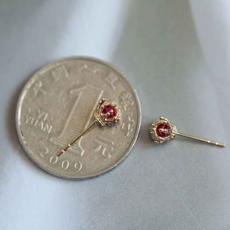 925 Silver Crown Cross Earrings Red Engagement Gift