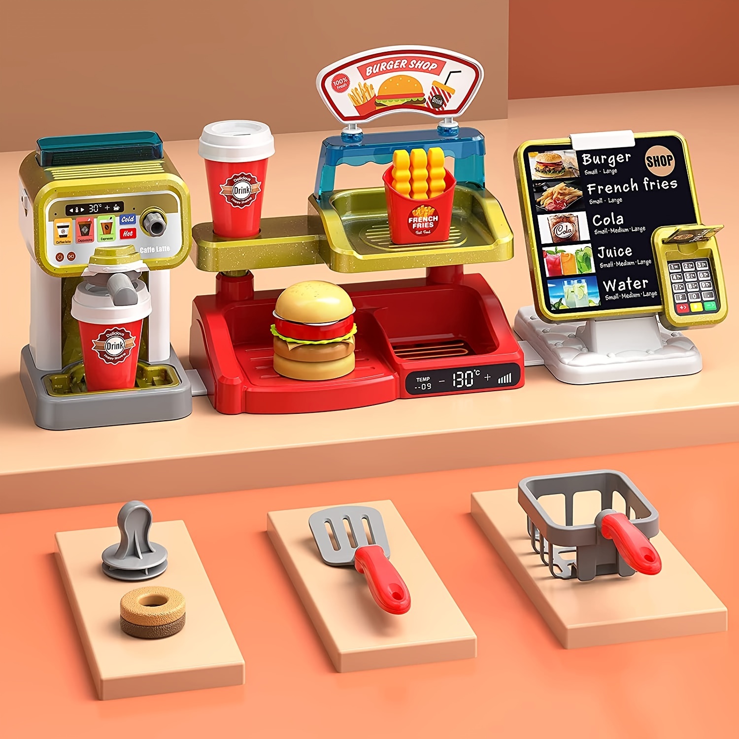 Burger For Kids Coffee Toys Ordering Shop Toy 22 Role & Screen Suitable Set Year Temu Machine 3 Boys - Play Playset Girls Games Restaurants - Toys Kitchen Realistic Maker Touch And Pcs Old