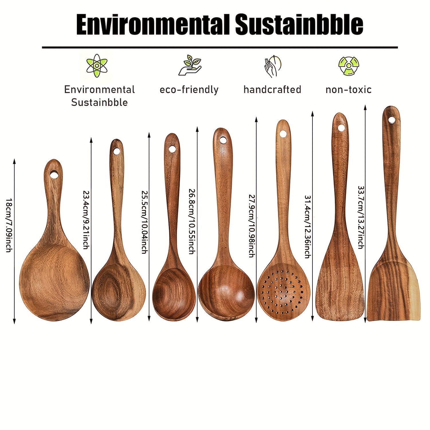 7pcs Teak Wooden Spoons Kitchen Utensils Set
