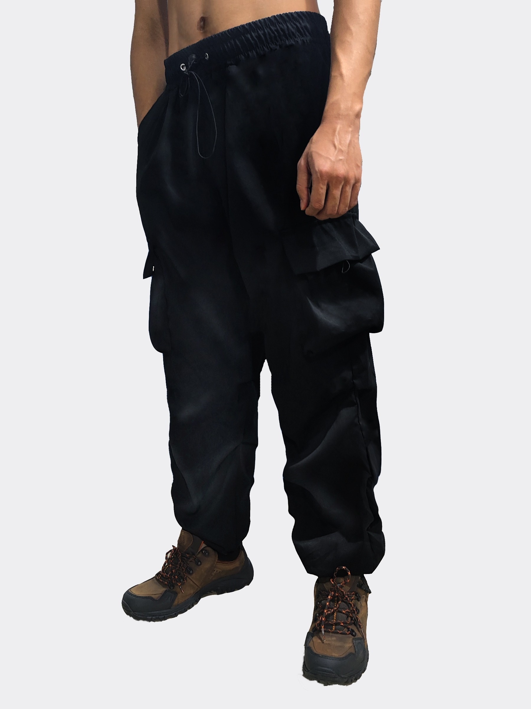 Plus Size Men's Flap Pocket Side Drawstring Waist Trousers, Solid  Fashionable Long Pants Harem Pants Design