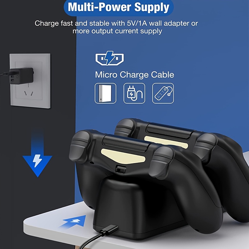  Estación de carga para controlador PS4, estación de carga  rápida VOYEE Fast PS4, base de carga dual para PS4 con indicador LED y  protección de carga compatible con el controlador Dualshock