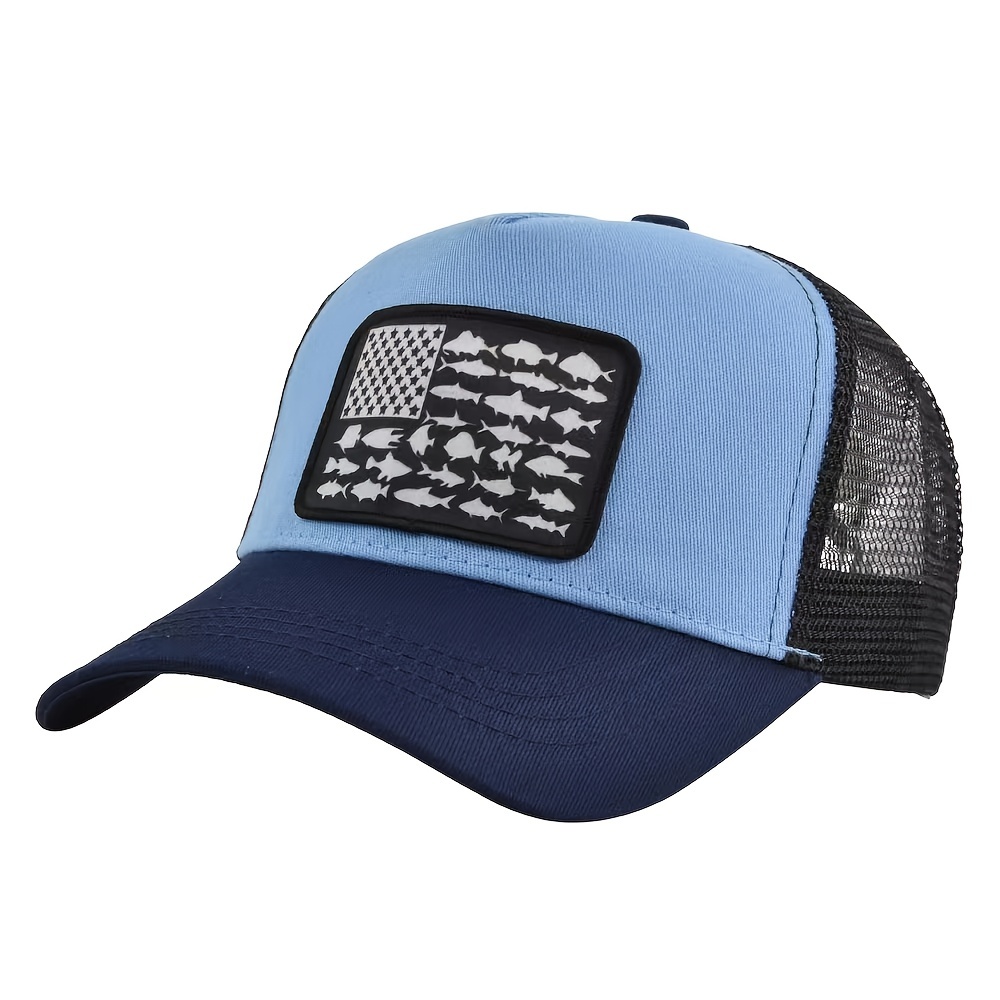 Columbia Trucker Hat Mountain Logo Patch Blue White Mesh Adjustable Cap