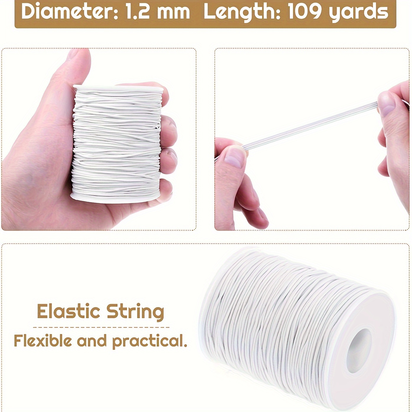 Elastic String for Bracelets Making,White Elastic String Cord 0.8mm 120  Yards,for Bracelets, Necklace, Beading, Jewelry Making and Sewing…