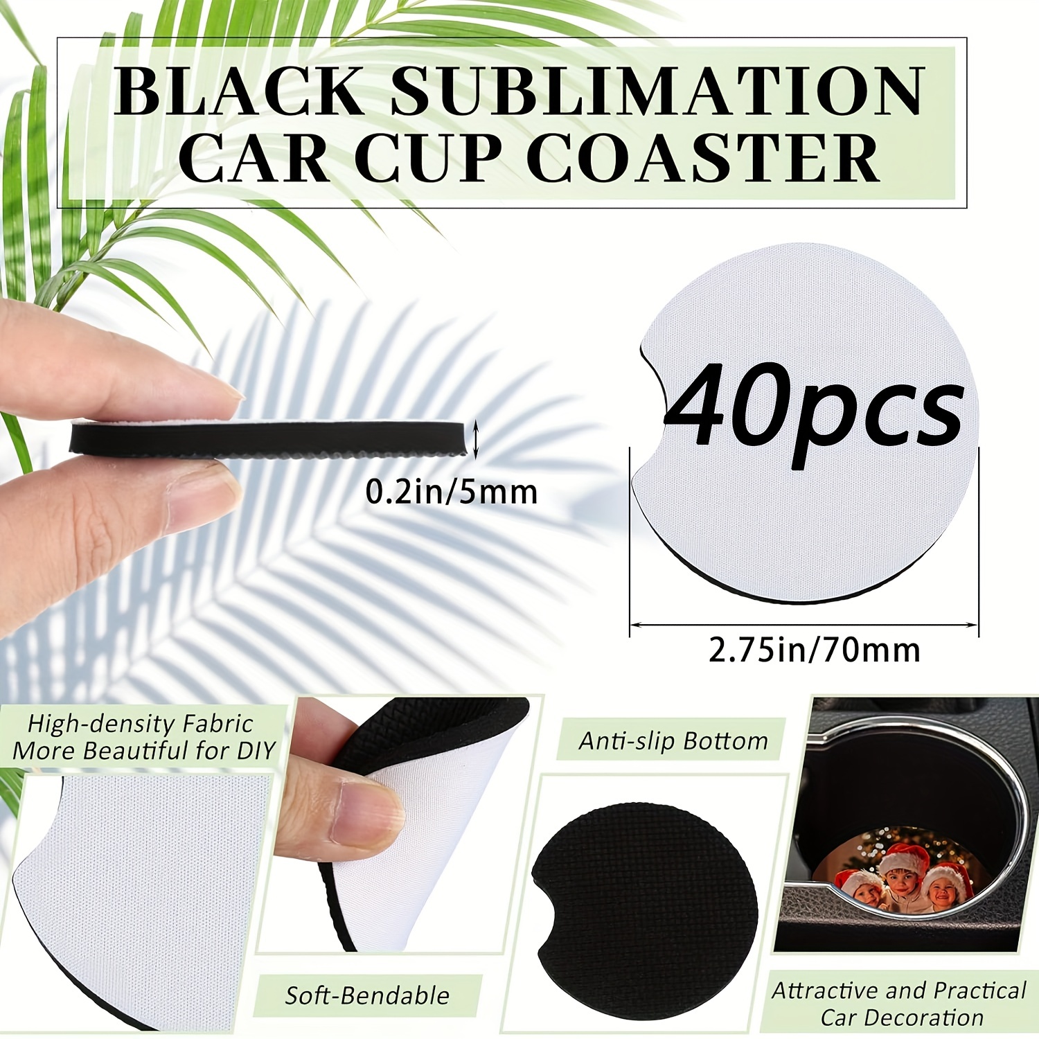40pcs Sublimation Blanks Car Coasters,Sublimation Coasters Blanks 2.75 Inch/5MM Thicker Circular for Thermal Sublimation DIY Crafts Painting Heat