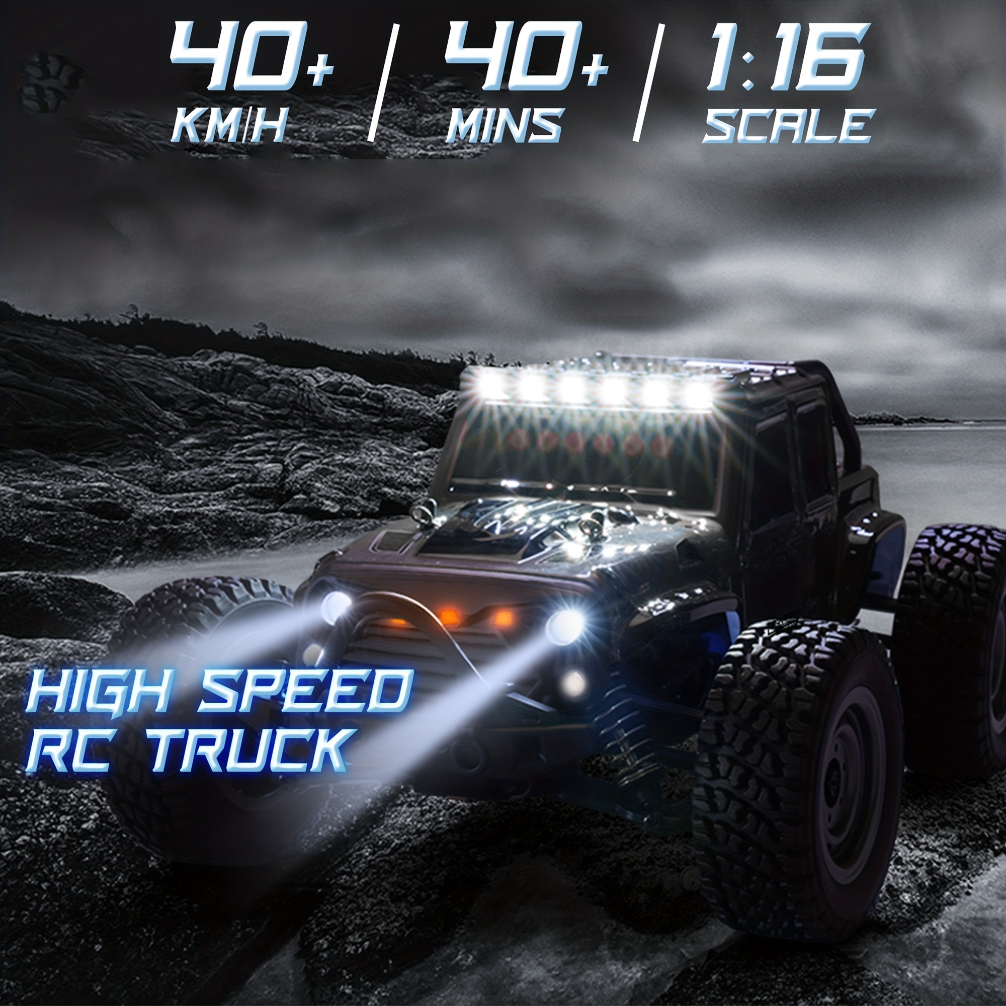 1/16 50km/h Carro Rc rápido com faróis de led de alta velocidade