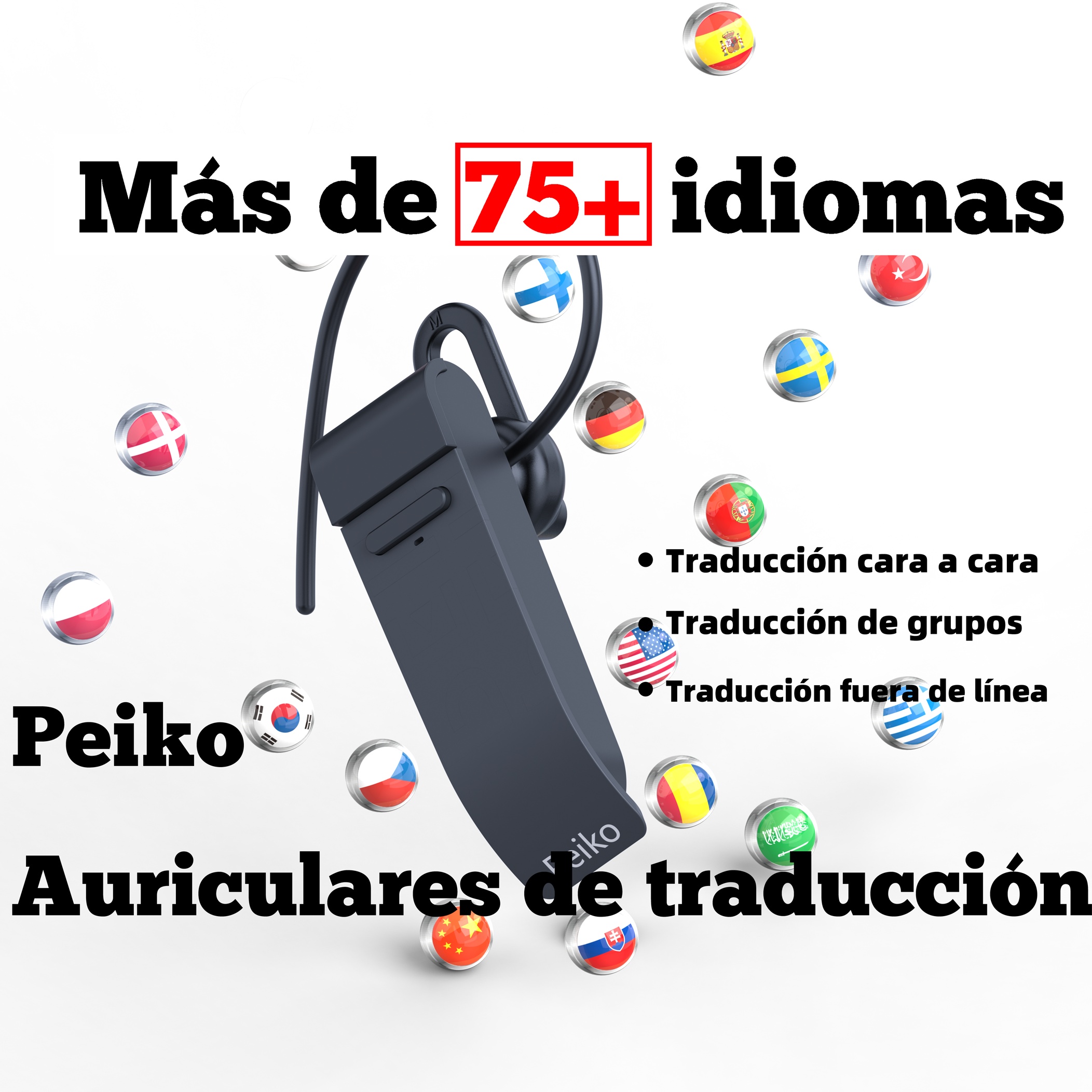 Traductor de Voz 16 Idiomas Auriculares Manos Libres Tiempo Real Electronico