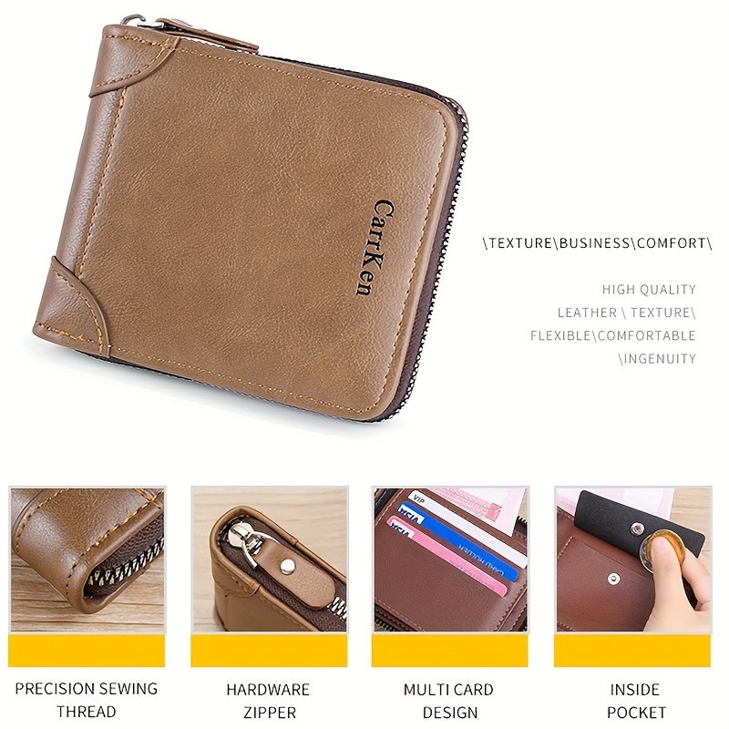 Men's Leather Wallet Zipper Small card Zipper Bag