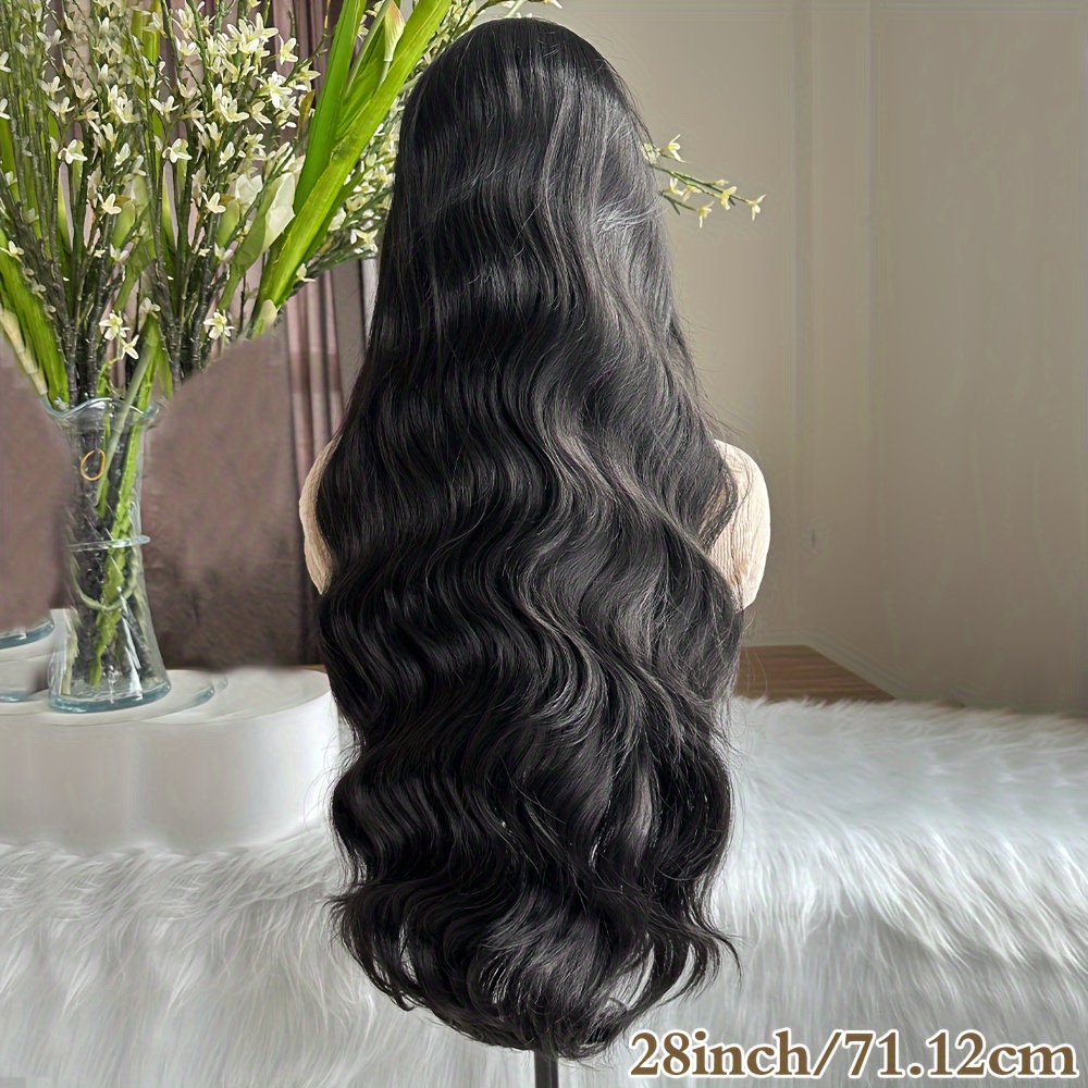 Long Body Wave Wig Black Brown Synthetic Lace Wig 13x6 Lace Temu