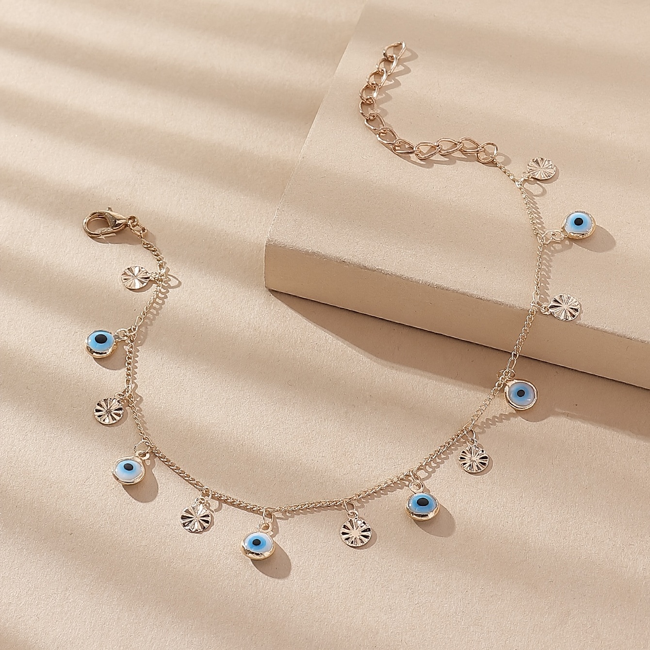 Boho Style Charm Anklet with Devil's Eye Pendant