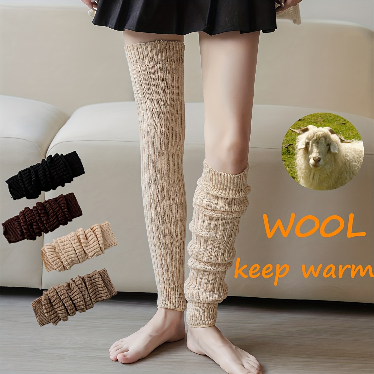 

Rib-knit Leg Warmers, Warm & Comfy Solid Crew Socks, Women's Stockings & Hosiery