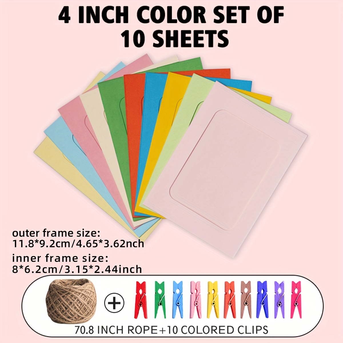 Paper Photo Frame 4x6 Kraft Paper Picture Frames 10 PCS DIY Cardboard Photo  Frames with Wood Clips and Jute Twine (4X6 Inch 10 PCS, 10 Colors)