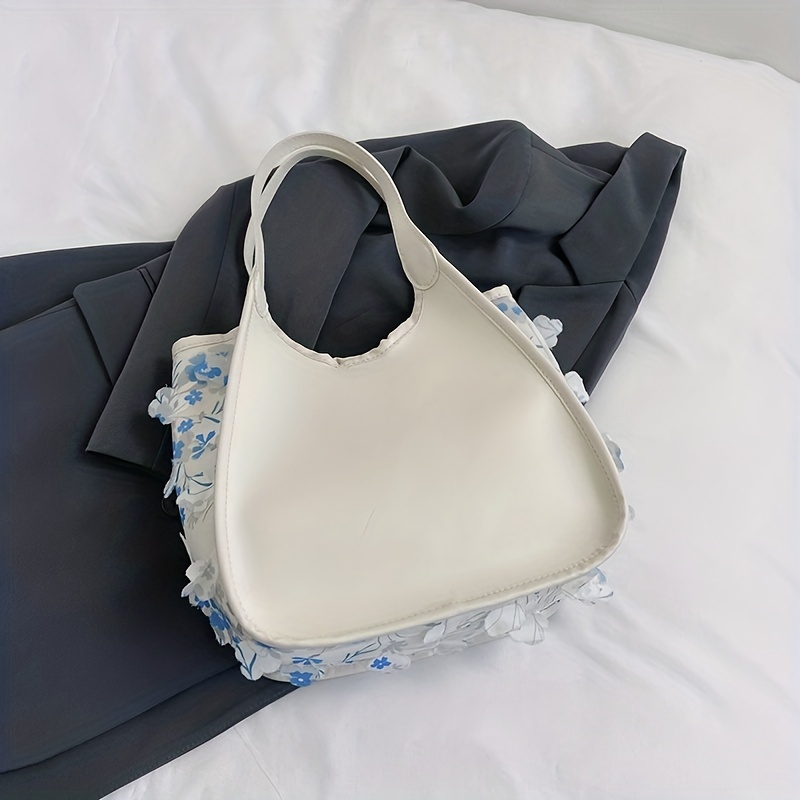 Lase Flower Decor Shoulder Bag Stylish Casual Storage Bag