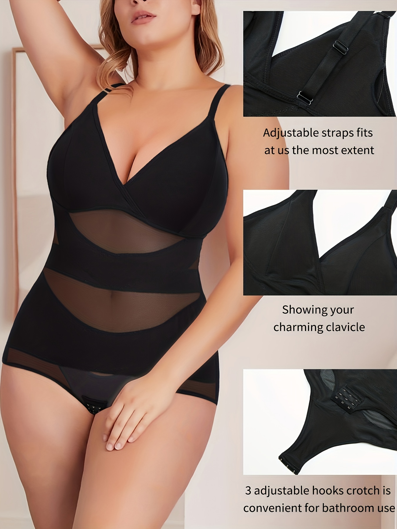 Women Plus Size Perfect Curves Black Adjustable Strap Seamless Comfort  Slimming Full Body Shaper 2XL/3XL