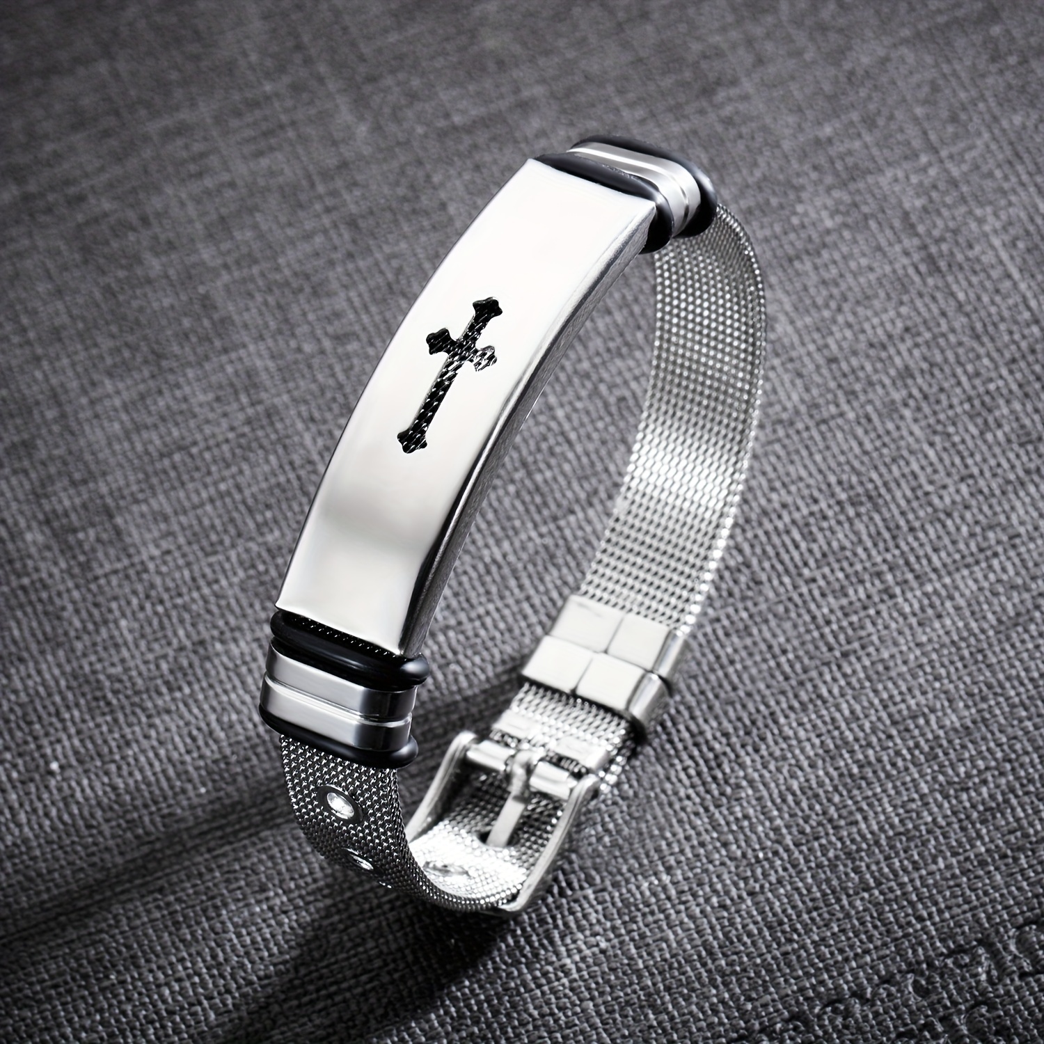Men's Stainless Steel Cross Bangle Bracelet