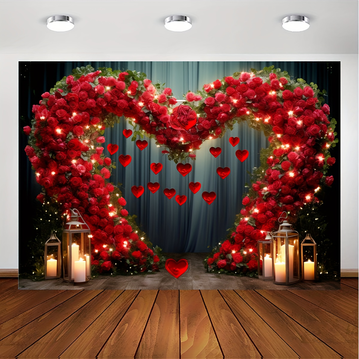 

1pc Red Rose Arch Photography Backdrop Valentine's Day Garden Spring Wedding Decorations For Couple Bridal Shower Party Supplies Photobooth, Banner Decorations