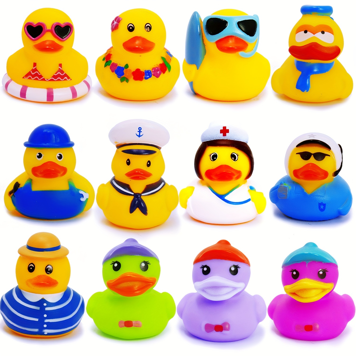 

12pcs Christmas Duck Toys, Colorful Floating Yellow Duck Squeaky Bath Duck, Creative Classroom Award Christmas Stockings Halloween Valentine's Day Birthday Decoration Party Gifts Easter Gift