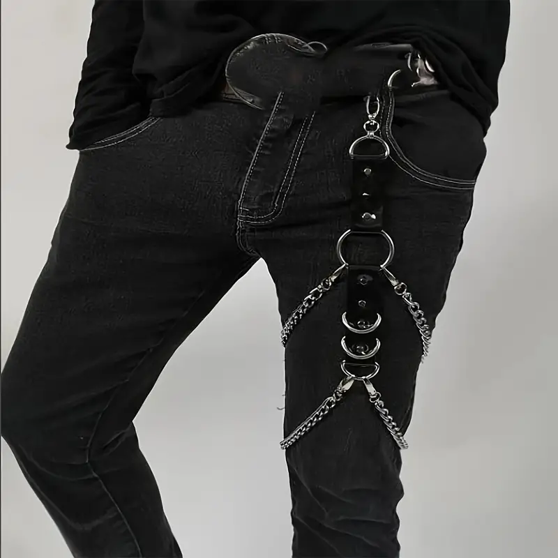 Stylish Metal Punk Pants Chain Pentagram Spike Design - Temu